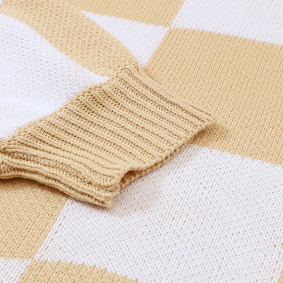 Khaki Checkered Bishop Sleeve Sweater - Picture 12 of 15